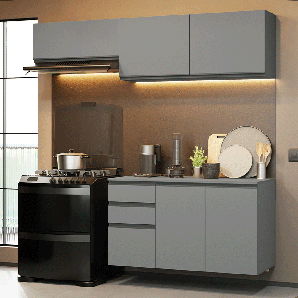 Cocina Compacta 200 cm Sin Patas Nice Gris 05