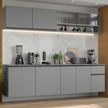 Cocina Integral Flotante 240 cm Gris Nice Madesa