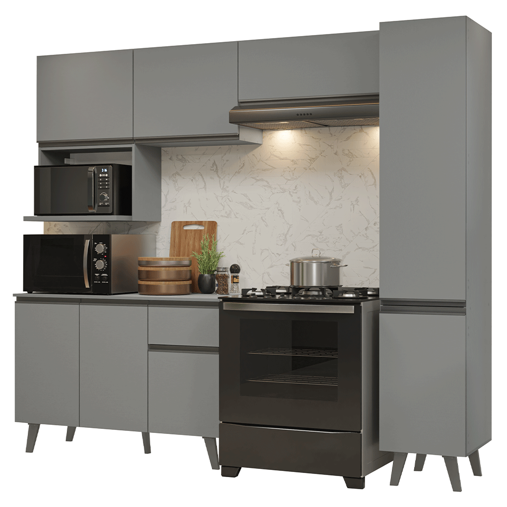 Cocina Integral 240 x 52 cm 8 Puertas 1 Cajón Gris Nice Madesa