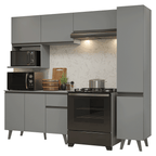 Cocina Integral 240 x 52 cm 8 Puertas 1 Cajón Gris Nice Madesa