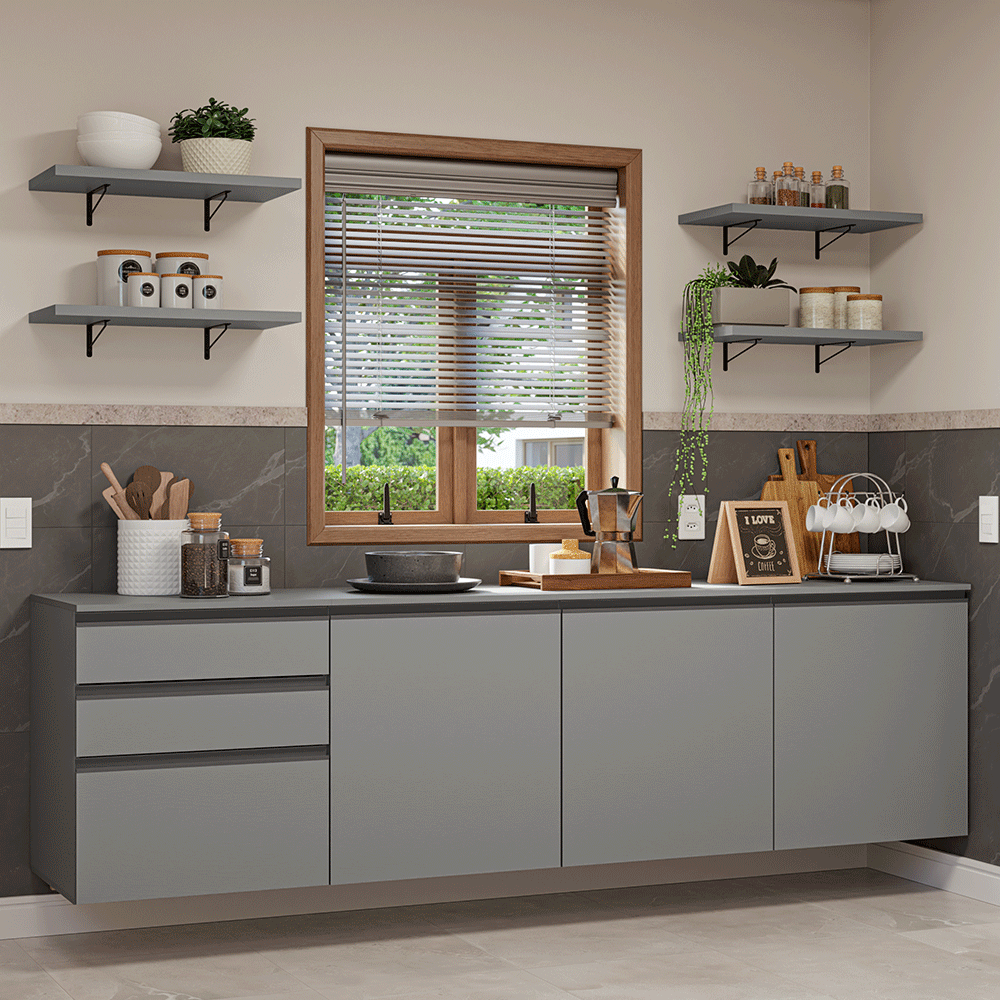 Cocina Integrale 240cm Suspendida Gris Nice Madesa 10