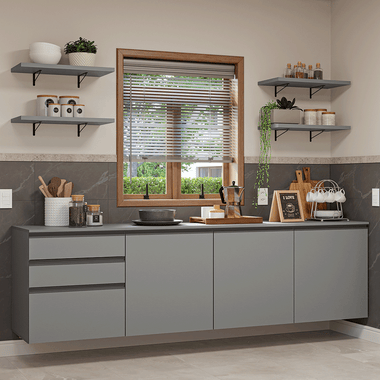 Kit 3 Gabinetes Bajos de Cocina Flotante 240 cm Gris Nice Madesa