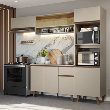 Cocina Integral 260 cm Con Mueble para Horno Crema Nice Madesa