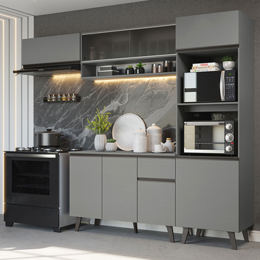 Cocina Integral 260 cm Con Mueble para Horno Gris Nice Madesa