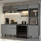 Cocina Integral 260 x 52 cm 8 Puertas 1 Cajón Con Mueble para Horno Gris Nice Madesa 09