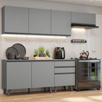 Cocina Integral 260 x 52 cm 6 Puertas 3 Cajones Gris Nice Madesa