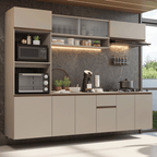 Cocina Integral Flotante 260 cm Con Mueble para Horno Crema Nice Madesa