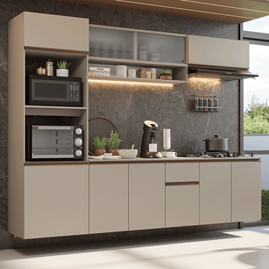 Cocina Integral Flotante 260 cm Con Mueble para Horno Crema Nice Madesa