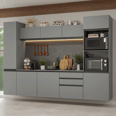 Cocina Integral Flotante 280 cm Con Mueble para Horno Gris Nice Madesa