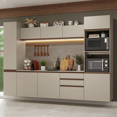 Cocina Integral Flotante 280 cm Con Mueble para Horno Crema Nice Madesa