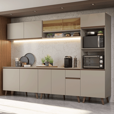 Cocina Integral 300 cm Con Mueble para Horno Crema Nice Madesa