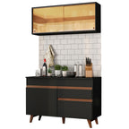 Cocina Compacta 120 x 52 cm 4 Puertas 1 Cajón Negro Reims Madesa