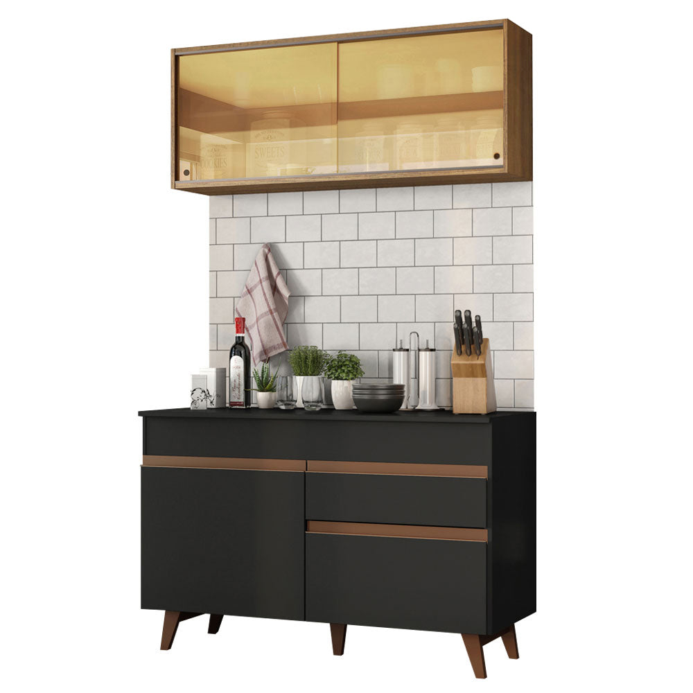 Cocina Compacta 120 cm Negro/Marrón Reims Madesa