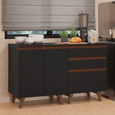 Kit 2 Gabinetes Bajos de Cocina 130 cm Negro Reims Madesa