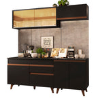 Cocina Compacta 190 x 52 cm 7 Puertas 1 Cajón Negro Reims Madesa