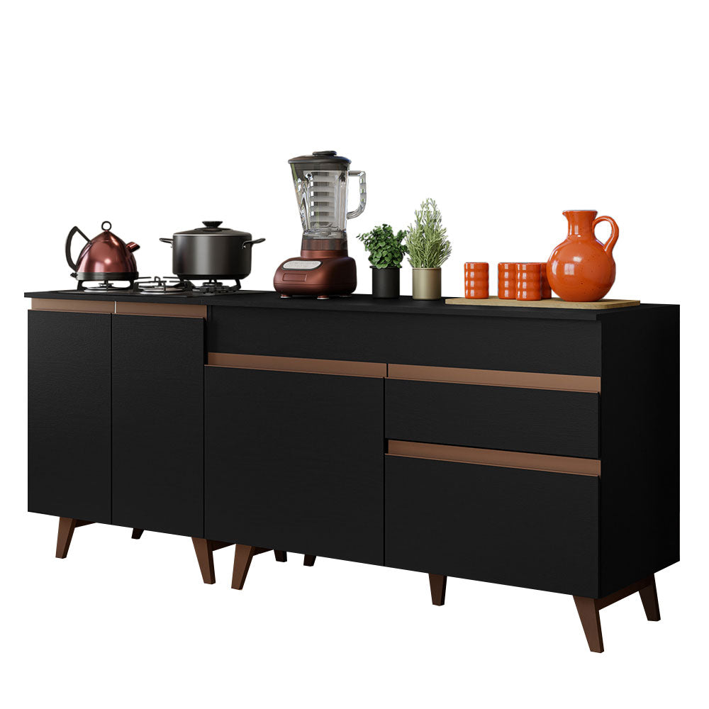 Kit 2 Gabinetes Bajos de Cocina 190 cm Negro Reims Madesa