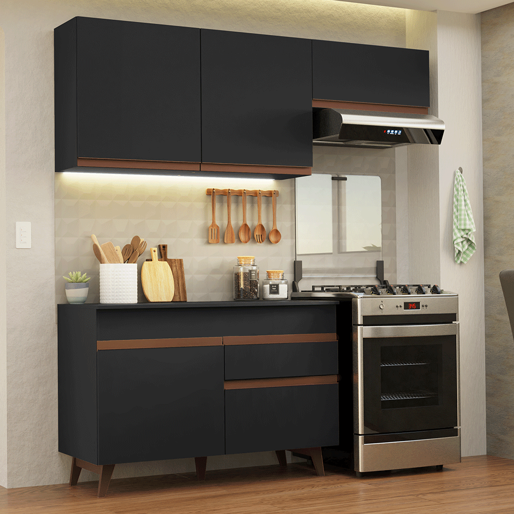 Cocina Compacta 190 x 52 cm 5 Puertas 1 Cajón Negro Reims Madesa 04