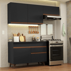 Cocina Compacta 190 x 52 cm 5 Puertas 1 Cajón Negro Reims Madesa 04