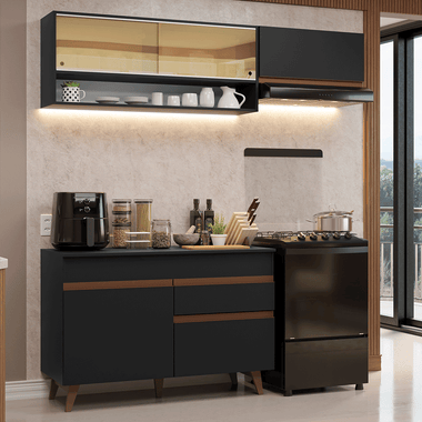Cocina Compacta 190 cm Negro Reims Madesa