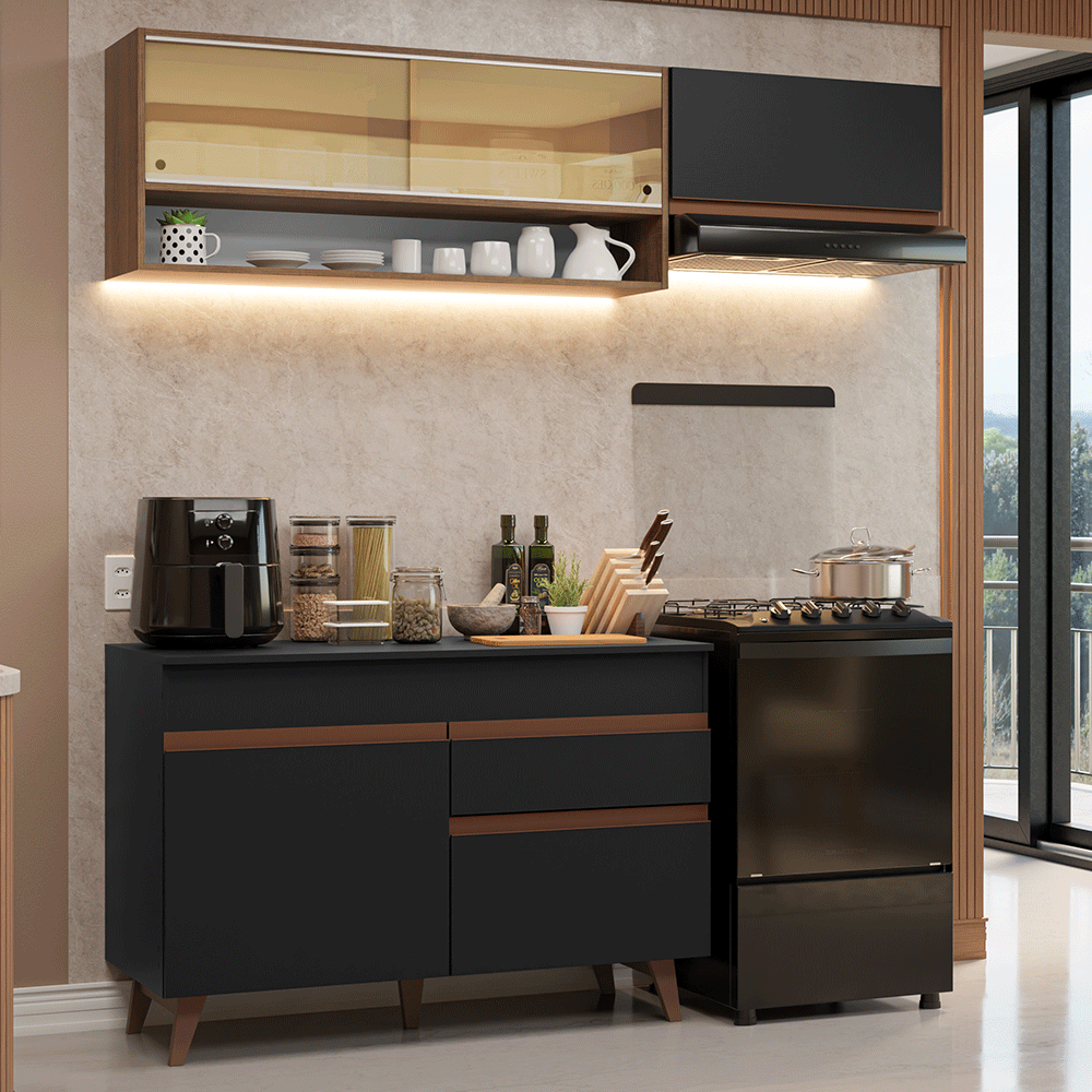 Cocina Integral 190cm Negro/Marrón Reims Madesa 06