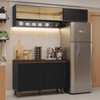 Cocina Compacta 190 x 52 cm 5 Puertas Negro Reims Madesa 07