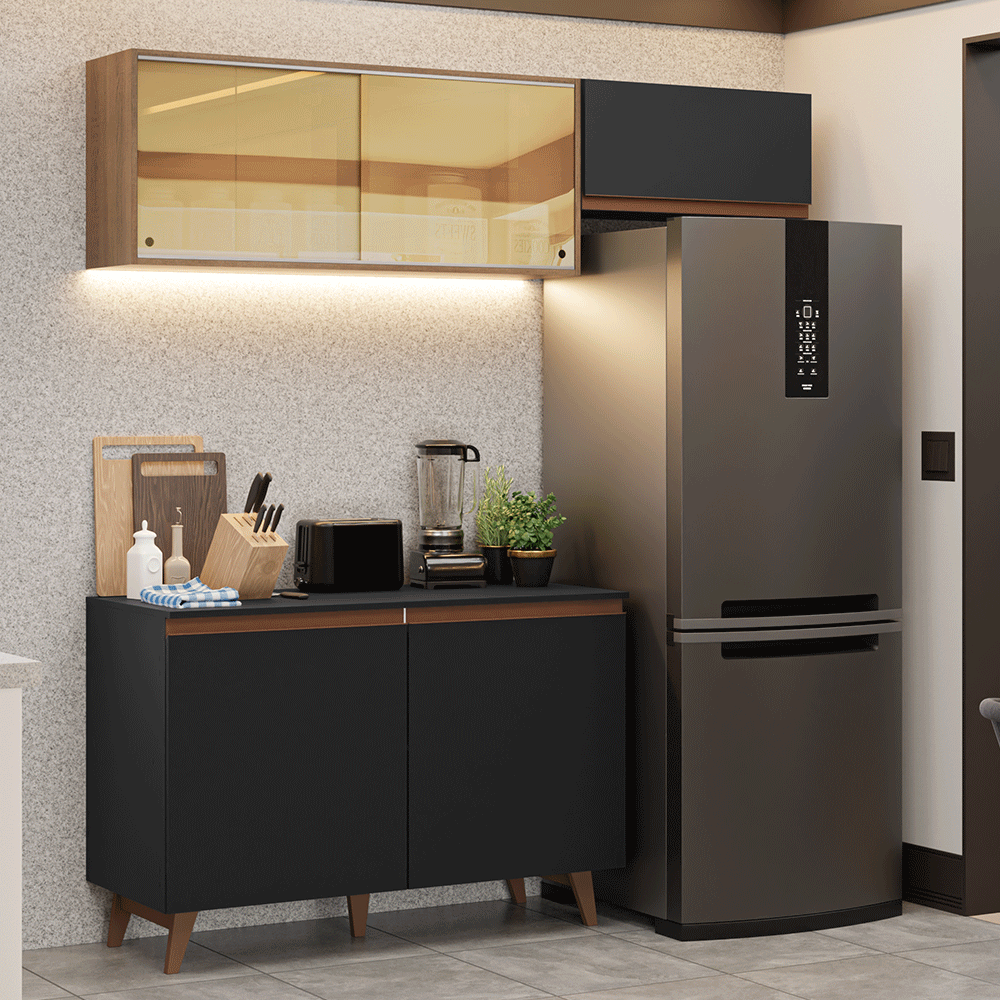 Cocina Compacta 190cm Negro/Marrón Reims 09