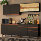 Cocina Integral 240 x 52 cm 8 Puertas 1 Cajón Negro Reims Madesa