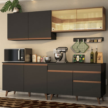 Cocina Integral 240 cm Negro/Marrón Reims Madesa