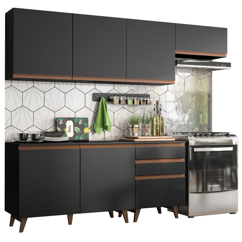 Cocina Integral 250 x 52 cm 6 Puertas 3 Cajones Negro Reims Madesa 02