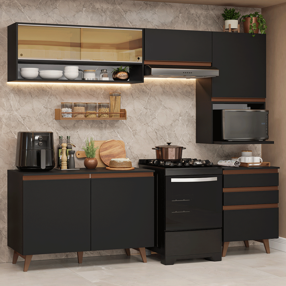 Cocina Integral 250 cm Negro Reims Madesa