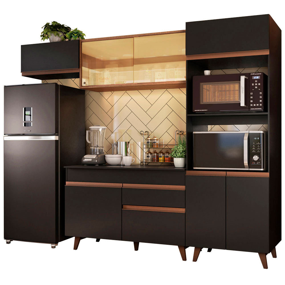 Cocina Integral 260 cm Con Mueble para Horno Negro/Marrón Reims Madesa