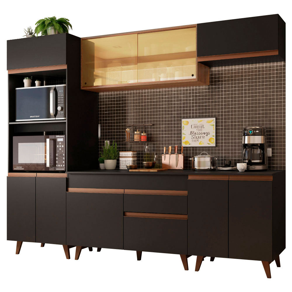 Cocina Integral 260 cm Con Mueble para Horno Negro/Marrón Reims Madesa