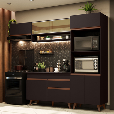 Cocina Integral 260 cm Con Mueble para Horno Negro Reims Madesa