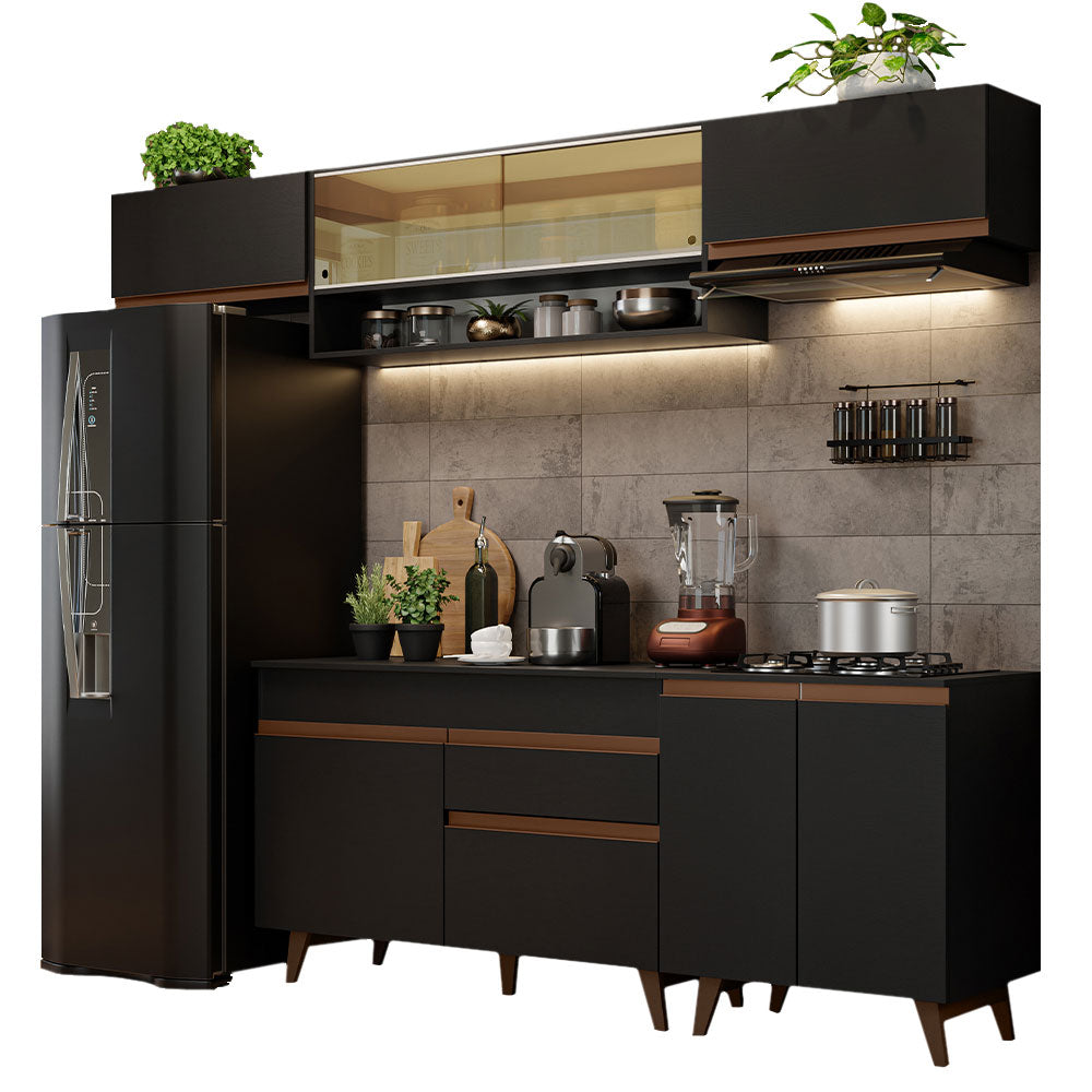 Cocina Integral 260 x 52 cm 8 Puertas 1 Cajón Negro Reims Madesa 11