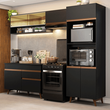 Cocina Integral 260 cm Con Mueble para Horno Negro Reims Madesa