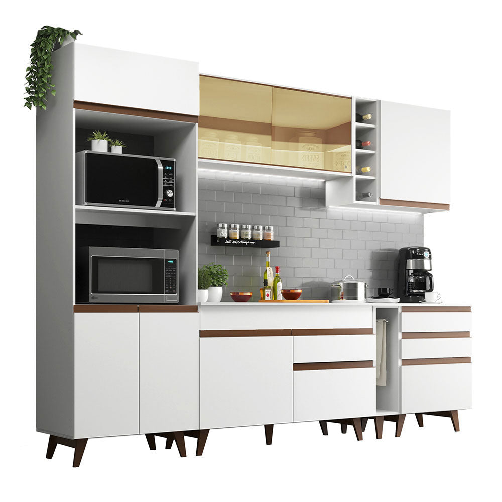 Cocina Integral 270 x 52 cm 8 Puertas 4 Cajones Con Mueble para Horno Blanco Reims Madesa 01