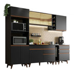 Cocina Integral 270 x 52 cm 8 Puertas 4 Cajones Con Mueble para Horno Negro Reims Madesa 01