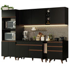 Cocina Integral 270 x 52 cm 8 Puertas 4 Cajones Con Mueble para Horno Negro Reims Madesa 02