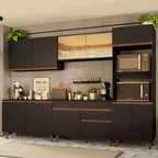 Cocina Integral 310 x 52 cm 11 Puertas 1 Cajón Con Mueble para Horno Negro Reims Madesa 01