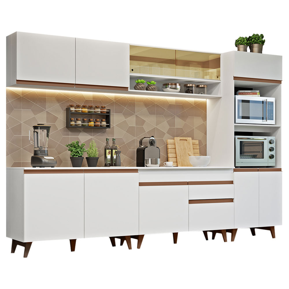 Cocina Integral 310 x 52 cm 11 Puertas 2 Cajones Con Mueble para Horno Blanco Reims Madesa