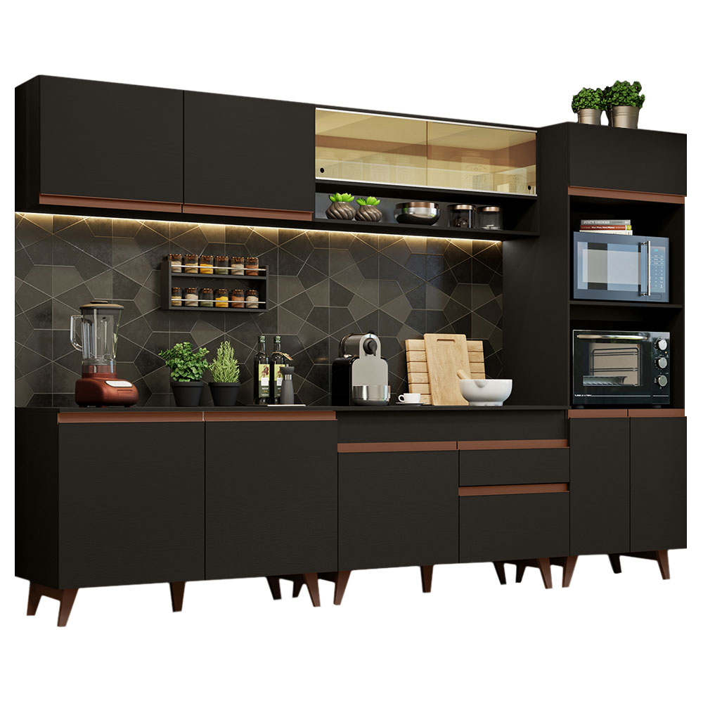 Cocina Integral 310 x 52 cm 11 Puertas 1 Cajón Con Mueble para Horno Negro Reims Madesa 02