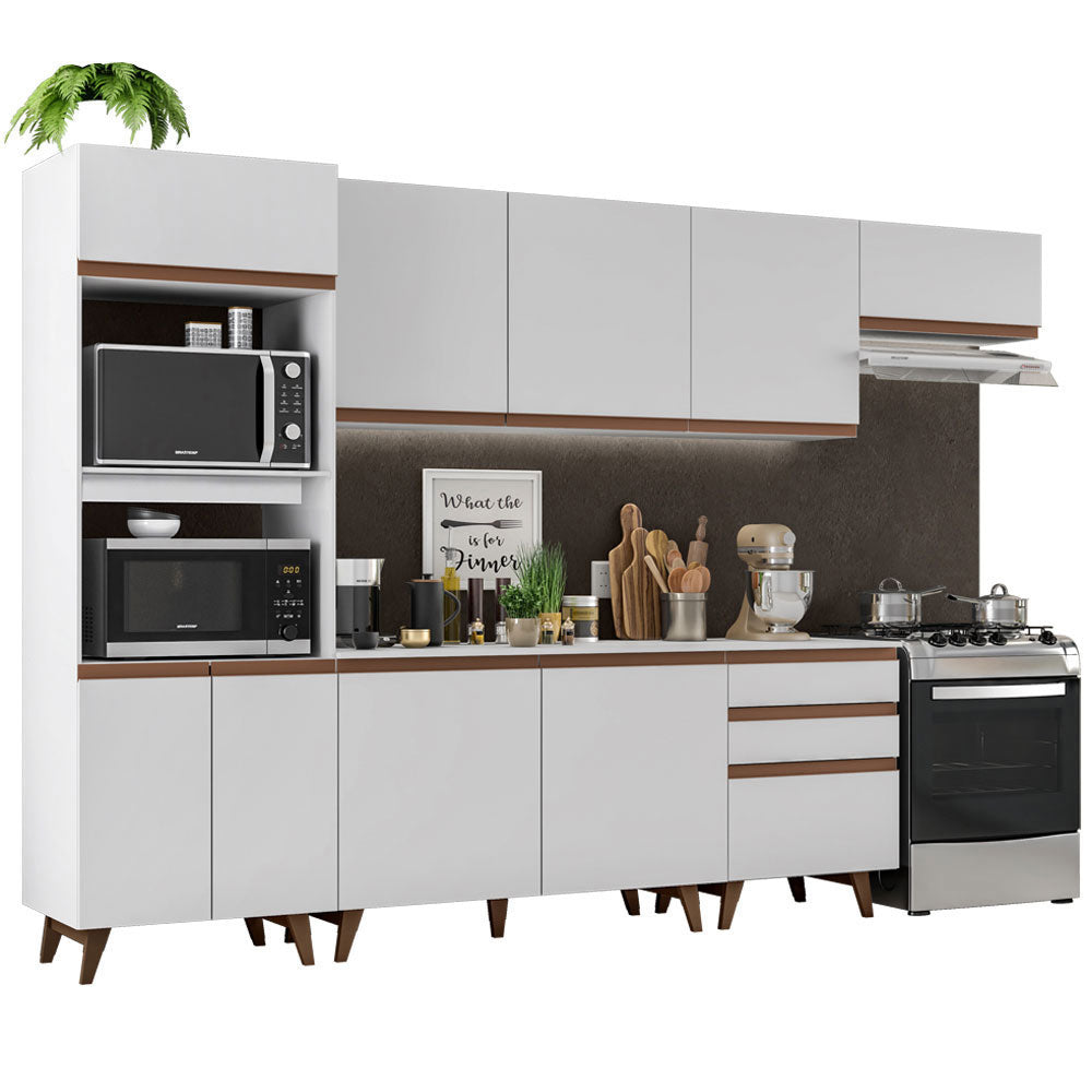 Cocina Integral 320 x 52 cm 9 Puertas 3 Cajones Con Mueble para Horno Blanco Reims Madesa