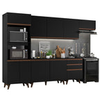 Cocina Integral 320 x 52 cm 9 Puertas 3 Cajones Con Mueble para Horno Negro Reims Madesa