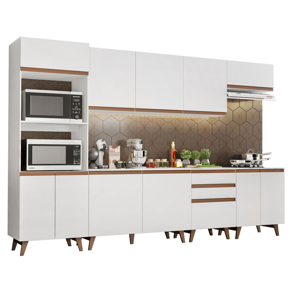 Cocina Integral 320 x 52 cm 11 Puertas 3 Cajones Con Mueble para Horno Blanco Reims Madesa