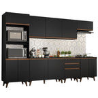 Cocina Integral 320 x 52 cm 11 Puertas 3 Cajones Con Mueble para Horno Negro Reims Madesa