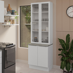 Kit Gabinete Bajo 2 Puertas y Vitrina 70 cm Blanco Stella Madesa