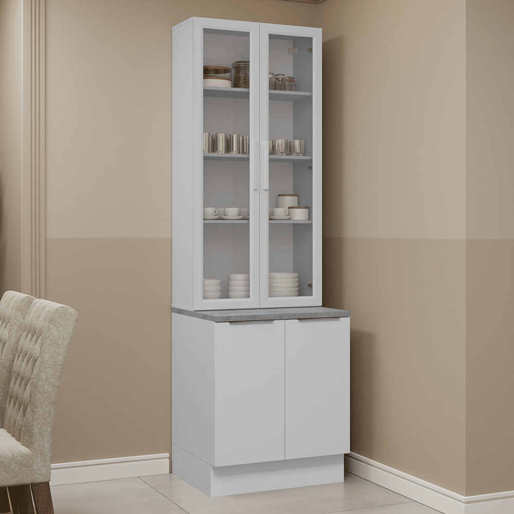 Kit Gabinete Bajo 2 Puertas y Vitrina 70 cm Blanco Stella Madesa