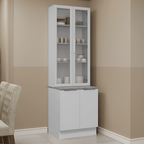 Kit Gabinete Bajo 2 Puertas y Vitrina 70 cm Blanco Stella Madesa