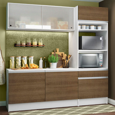 Cocina Compacta 180 cm Con Mueble para Horno Blanco/Marrón Topázio Madesa