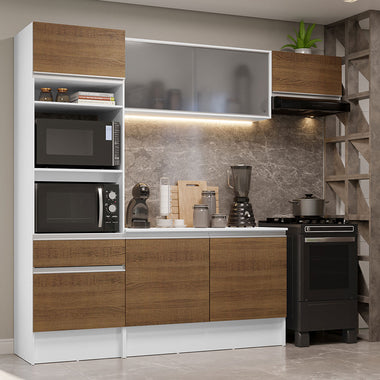 Cocina Integral 240 cm Con Mueble para Horno Blanco/Marrón Topázio Madesa